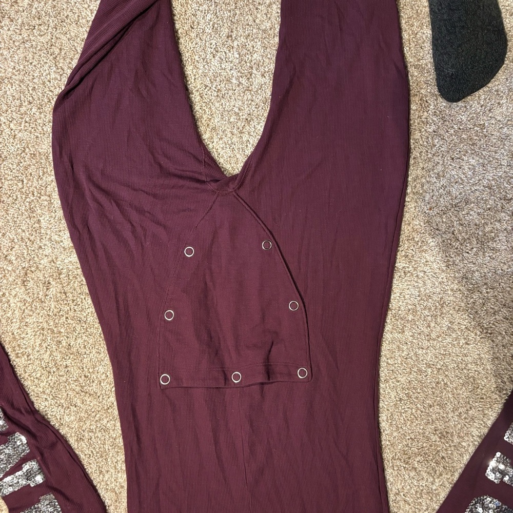 PINK Victoria's Secret Burgundy thermal body suit pajamas - Picture 7 of 7